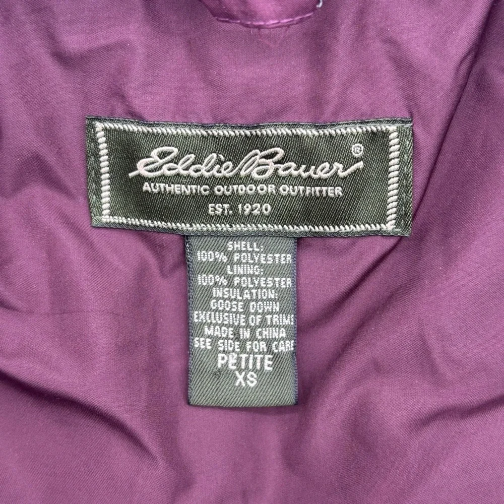 Eddie‎ Bauer Womens Petite XS Quilted Goose Down Insulated Puffer Jacket Maroon